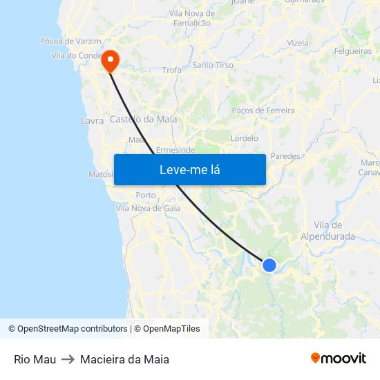 Rio Mau to Macieira da Maia map