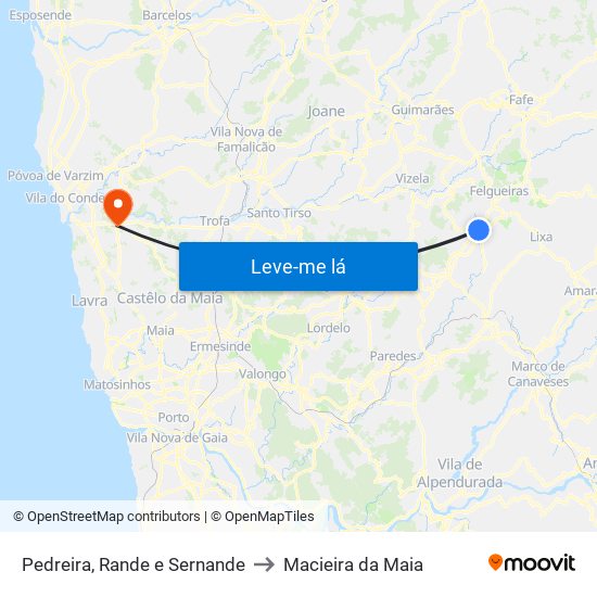 Pedreira, Rande e Sernande to Macieira da Maia map