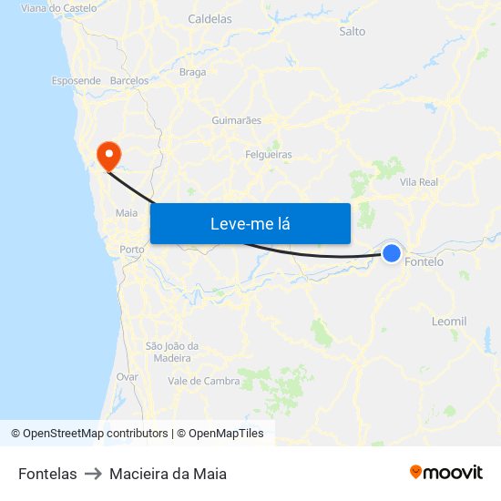 Fontelas to Macieira da Maia map