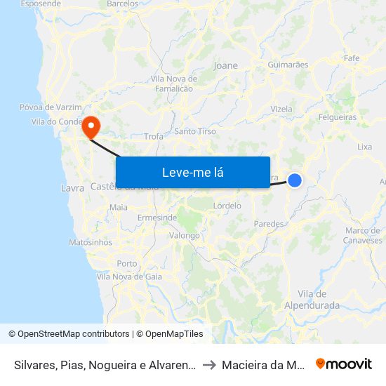 Silvares, Pias, Nogueira e Alvarenga to Macieira da Maia map