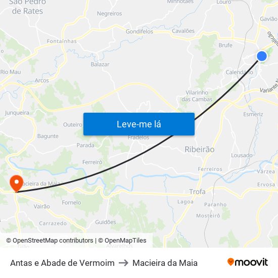 Antas e Abade de Vermoim to Macieira da Maia map