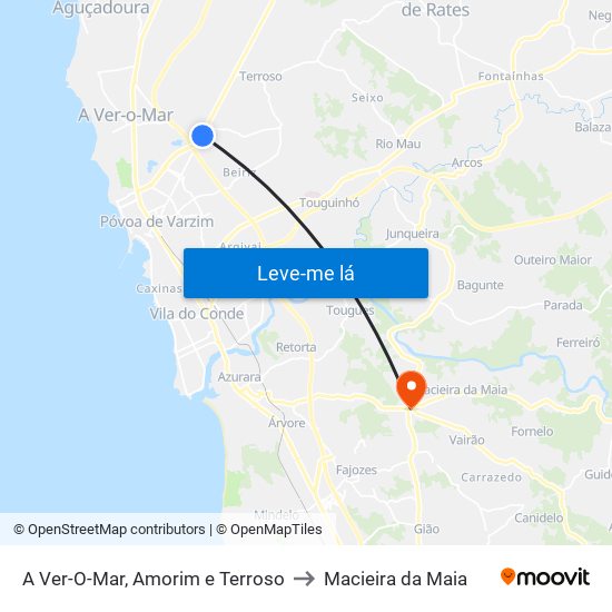 A Ver-O-Mar, Amorim e Terroso to Macieira da Maia map