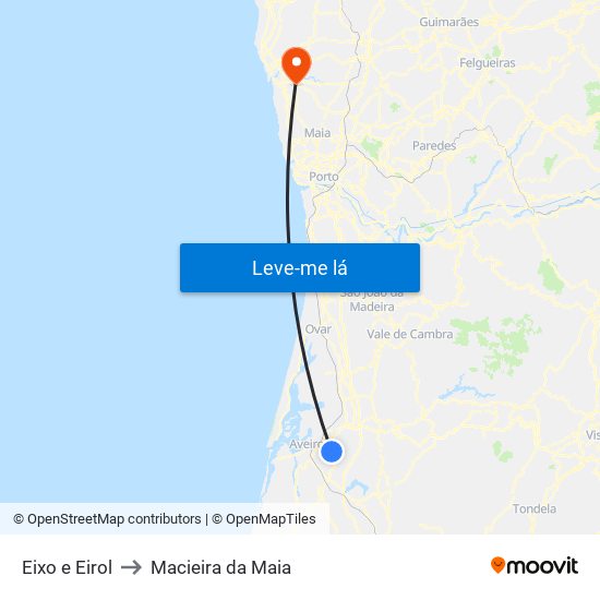 Eixo e Eirol to Macieira da Maia map