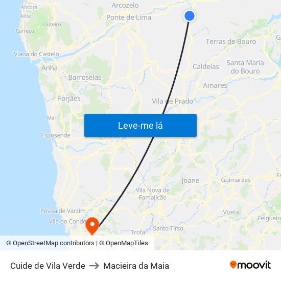 Cuide de Vila Verde to Macieira da Maia map