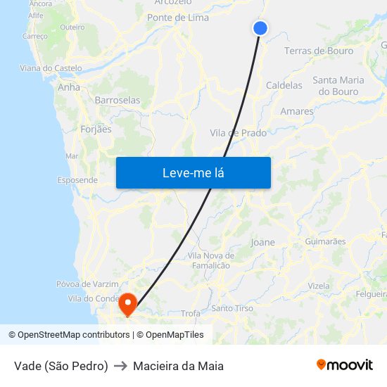 Vade (São Pedro) to Macieira da Maia map