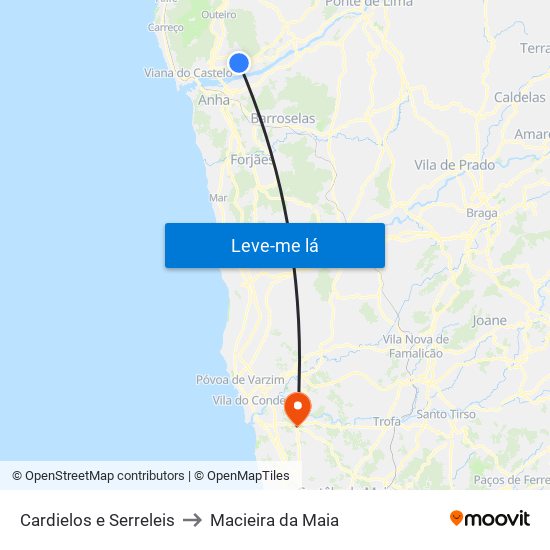 Cardielos e Serreleis to Macieira da Maia map