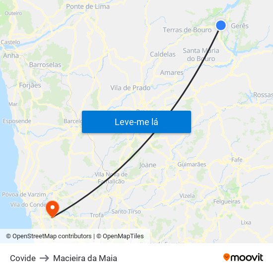 Covide to Macieira da Maia map