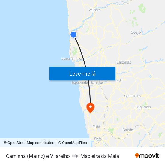Caminha (Matriz) e Vilarelho to Macieira da Maia map