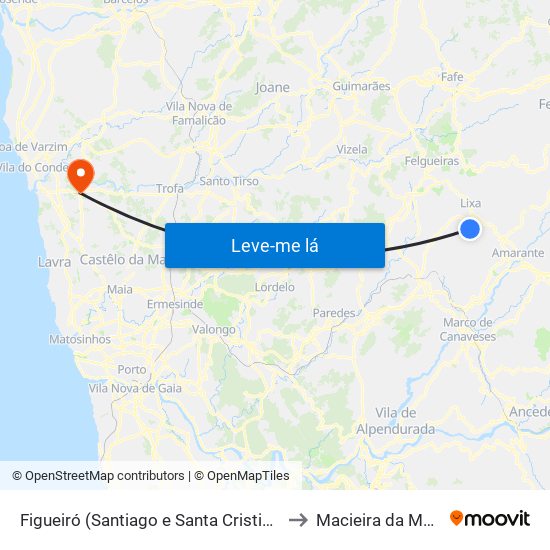 Figueiró (Santiago e Santa Cristina) to Macieira da Maia map