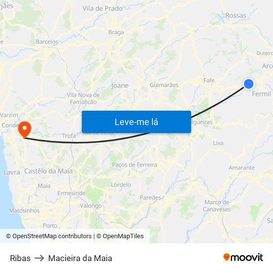 Ribas to Macieira da Maia map