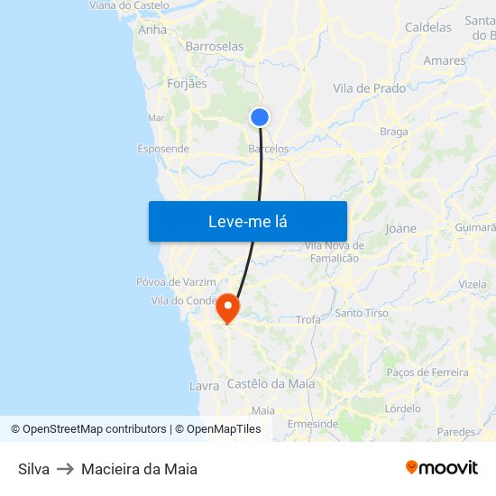 Silva to Macieira da Maia map