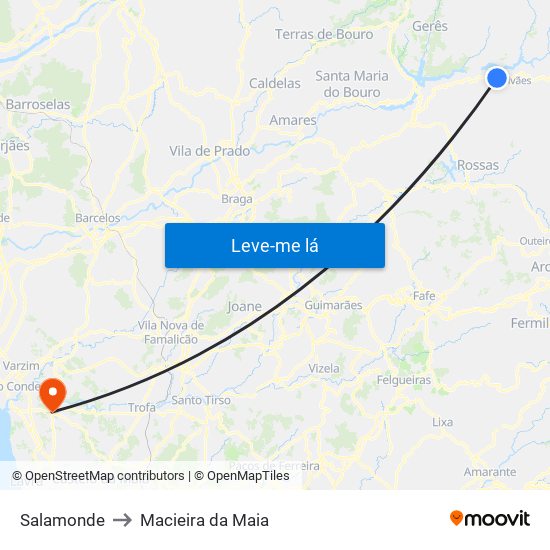 Salamonde to Macieira da Maia map