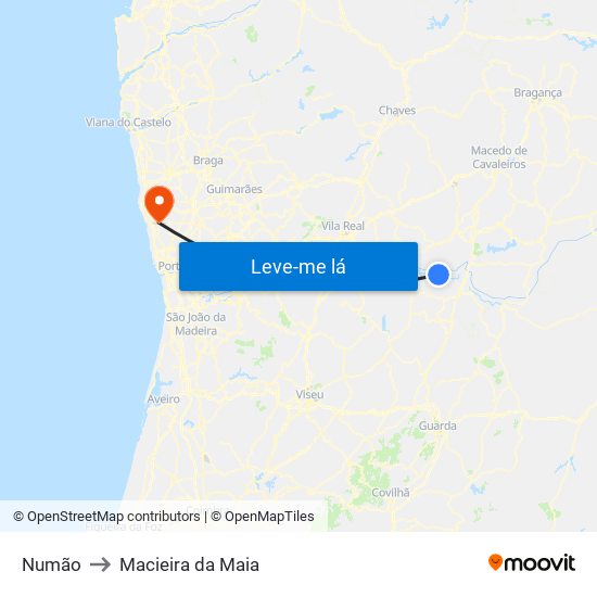 Numão to Macieira da Maia map