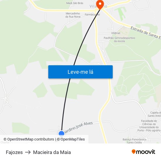 Fajozes to Macieira da Maia map