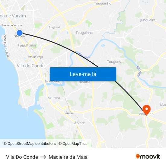 Vila Do Conde to Macieira da Maia map