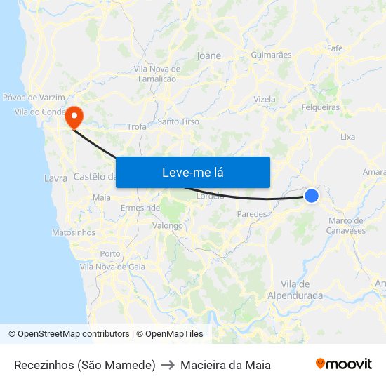 Recezinhos (São Mamede) to Macieira da Maia map