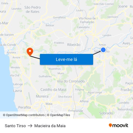 Santo Tirso to Macieira da Maia map