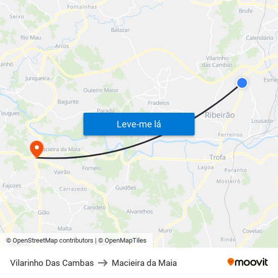 Vilarinho Das Cambas to Macieira da Maia map