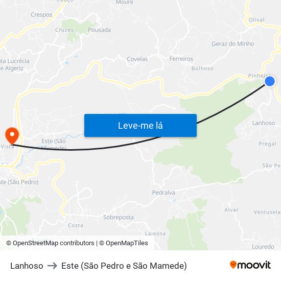 Lanhoso to Este (São Pedro e São Mamede) map