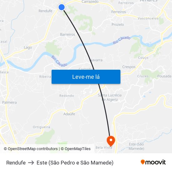 Rendufe to Este (São Pedro e São Mamede) map