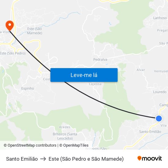 Santo Emilião to Este (São Pedro e São Mamede) map