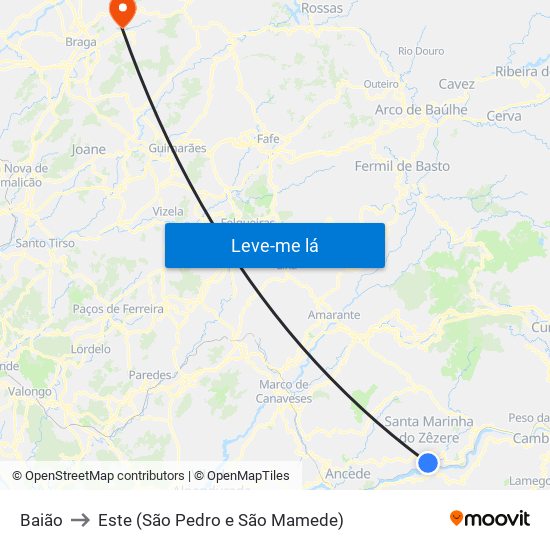 Baião to Este (São Pedro e São Mamede) map