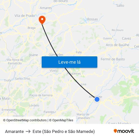 Amarante to Este (São Pedro e São Mamede) map