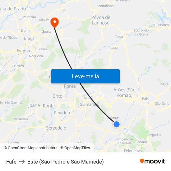 Fafe to Este (São Pedro e São Mamede) map