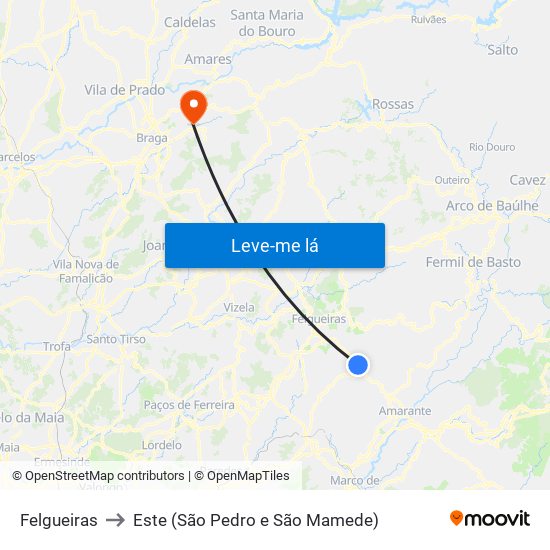 Felgueiras to Este (São Pedro e São Mamede) map