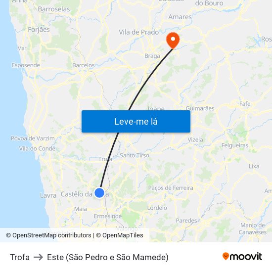 Trofa to Este (São Pedro e São Mamede) map