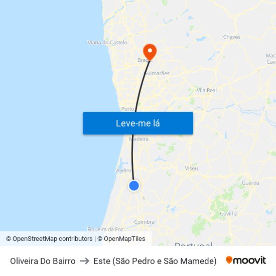 Oliveira Do Bairro to Este (São Pedro e São Mamede) map