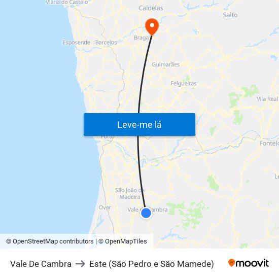 Vale De Cambra to Este (São Pedro e São Mamede) map