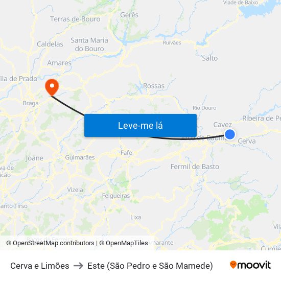 Cerva e Limões to Este (São Pedro e São Mamede) map