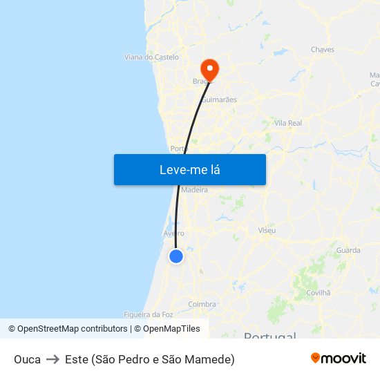 Ouca to Este (São Pedro e São Mamede) map