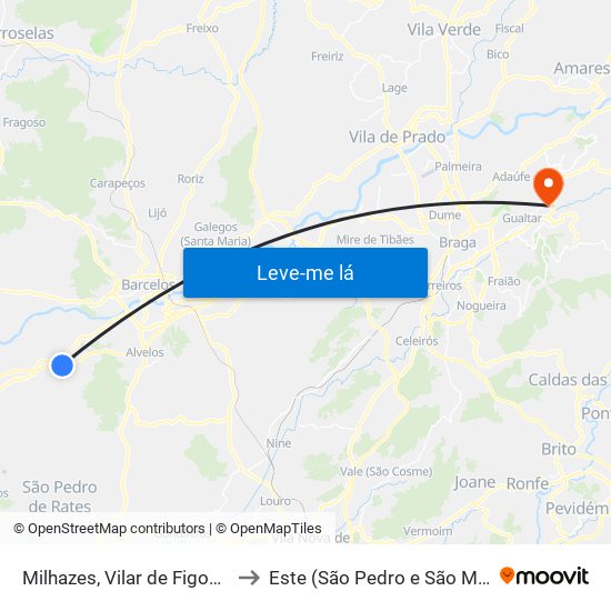 Milhazes, Vilar de Figos e Faria to Este (São Pedro e São Mamede) map