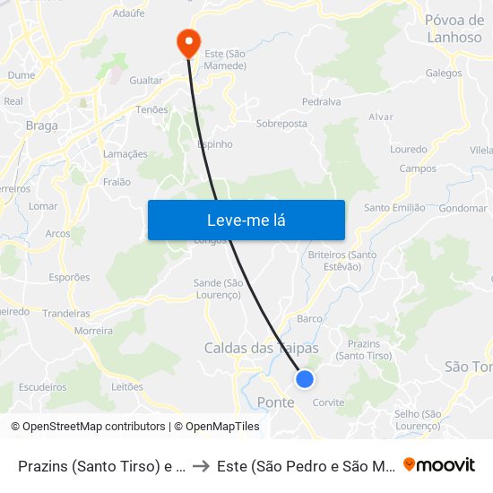 Prazins (Santo Tirso) e Corvite to Este (São Pedro e São Mamede) map