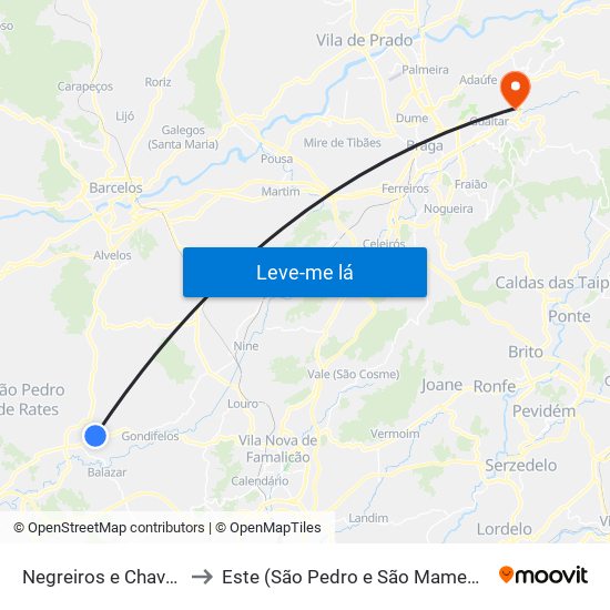 Negreiros e Chavão to Este (São Pedro e São Mamede) map