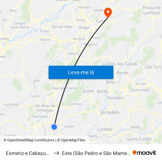 Esmeriz e Cabeçudos to Este (São Pedro e São Mamede) map