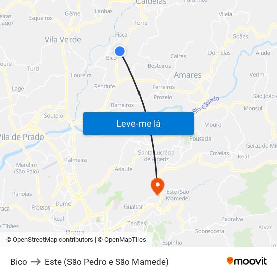 Bico to Este (São Pedro e São Mamede) map