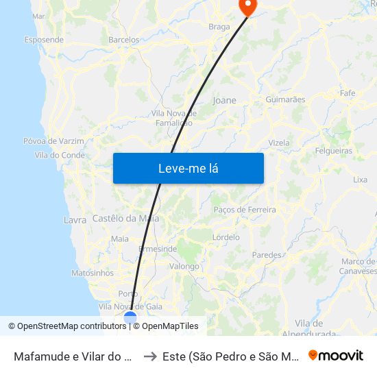 Mafamude e Vilar do Paraíso to Este (São Pedro e São Mamede) map