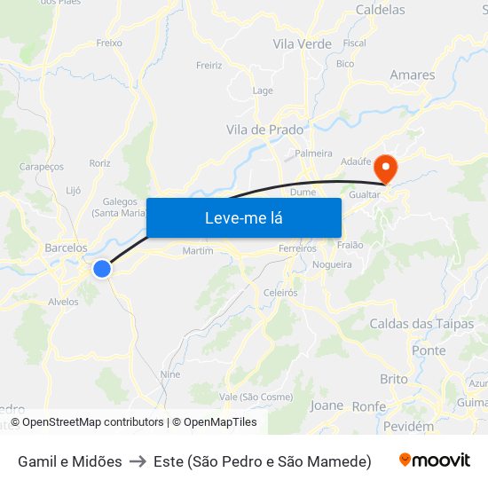 Gamil e Midões to Este (São Pedro e São Mamede) map