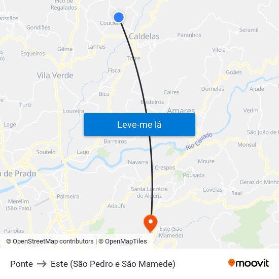 Ponte to Este (São Pedro e São Mamede) map