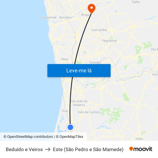 Beduído e Veiros to Este (São Pedro e São Mamede) map