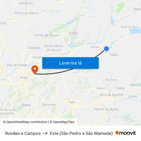 Ruivães e Campos to Este (São Pedro e São Mamede) map