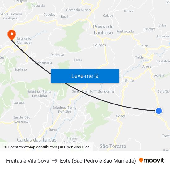 Freitas e Vila Cova to Este (São Pedro e São Mamede) map