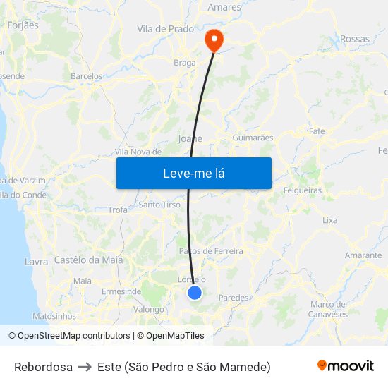 Rebordosa to Este (São Pedro e São Mamede) map