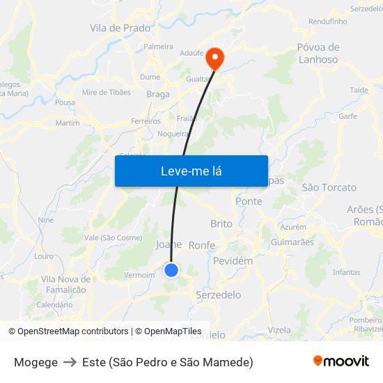 Mogege to Este (São Pedro e São Mamede) map