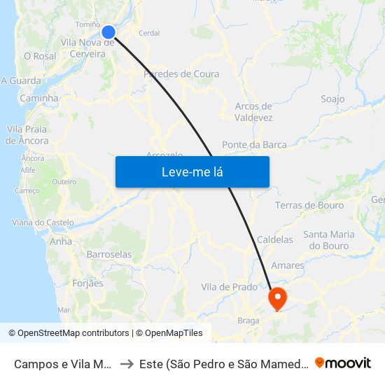 Campos e Vila Meã to Este (São Pedro e São Mamede) map