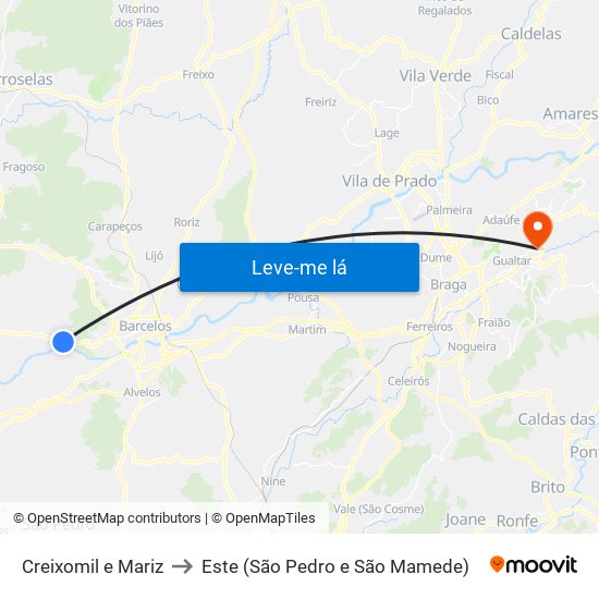 Creixomil e Mariz to Este (São Pedro e São Mamede) map