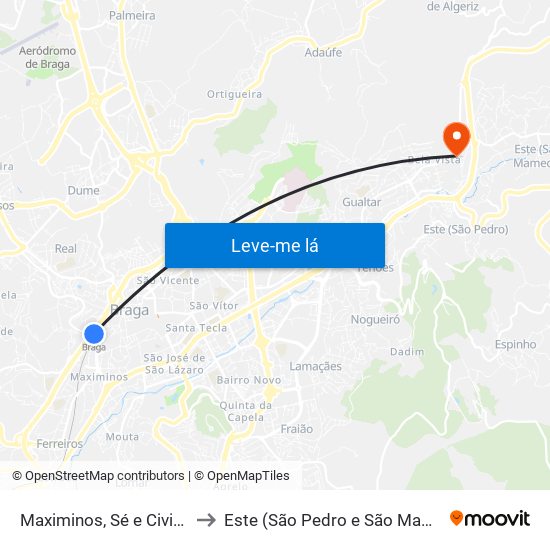 Maximinos, Sé e Cividade to Este (São Pedro e São Mamede) map